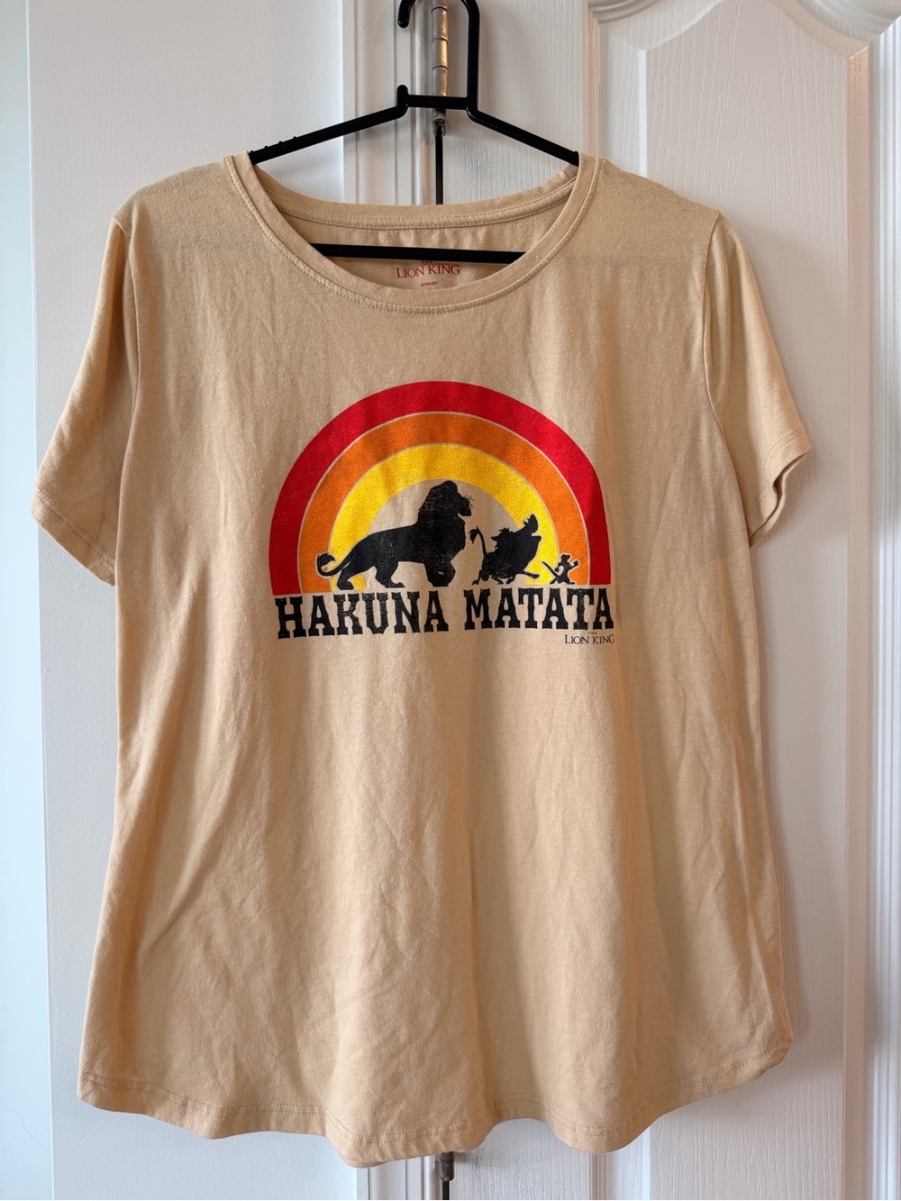 Disney Tan Hakuna Matata Tee with Red-Orange-Yellow Rainbow